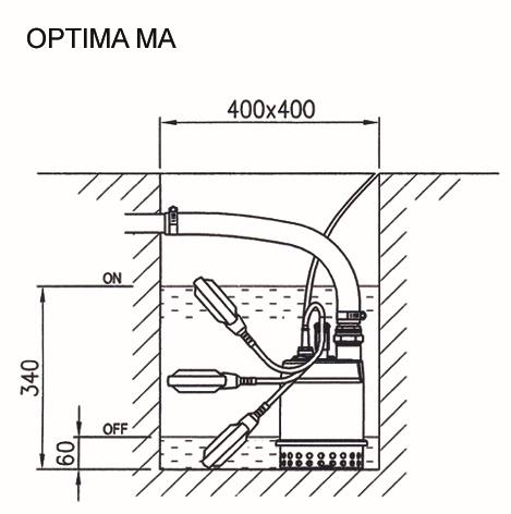 EBARA OPTIMA MA | Maße Pumpenschacht (mm)